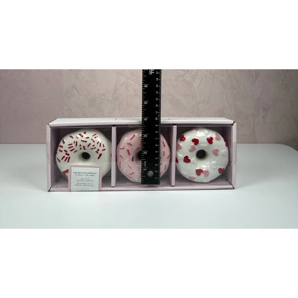 Cupcakes & Cashmere Valentines Donut Sprinkle Love Hearts Ceramic Decor Set of 3